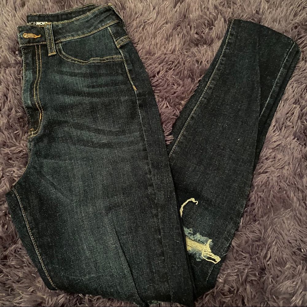 Blue High Waisted Ripped Jeans